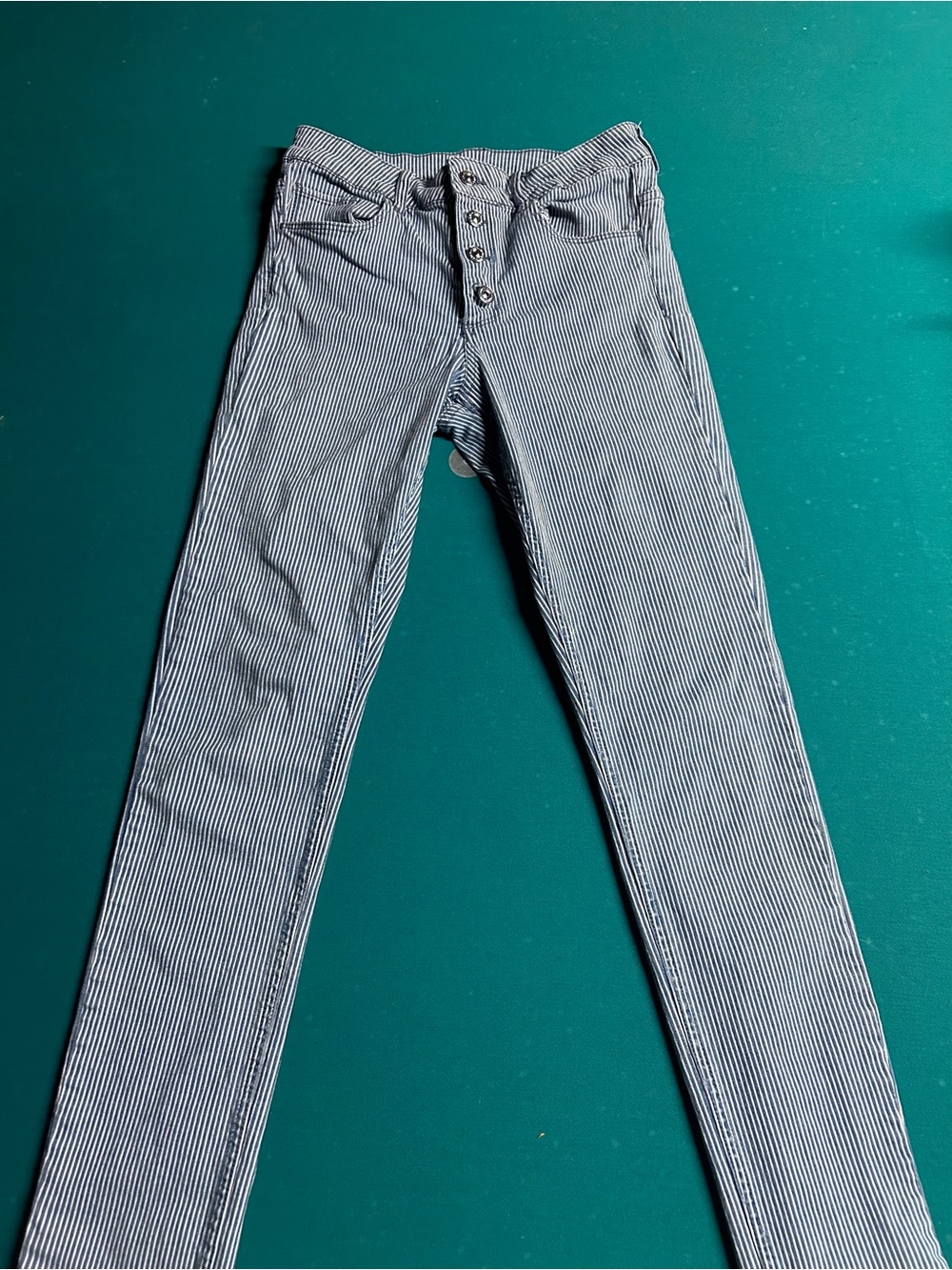 H&M High-waisted Striped Straight Leg Jeans in Navy and White